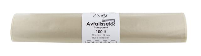 Plastsekk TRANSPARENT 100lt.STERK *Krt a 120 stk