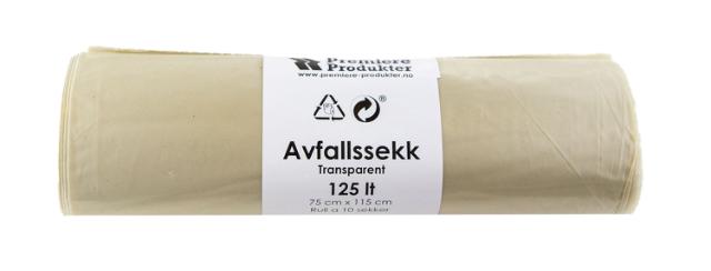 Plastsekk TRANSPARENT 125 lt. *Krt a 150 stk