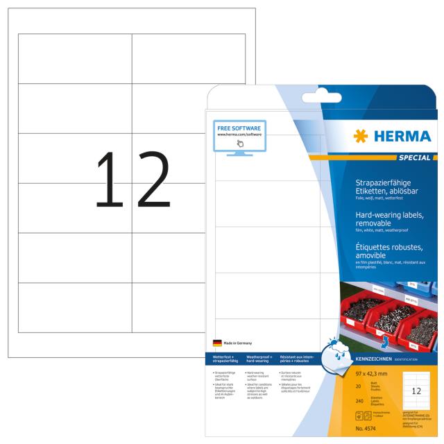 Herma Etiketter Utendørs avtagbare Hvite A4 97x42,3 (20)
