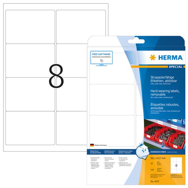 Herma Etiketter Utendørs avtagbare Hvite A4 99,1x67,7 (20)