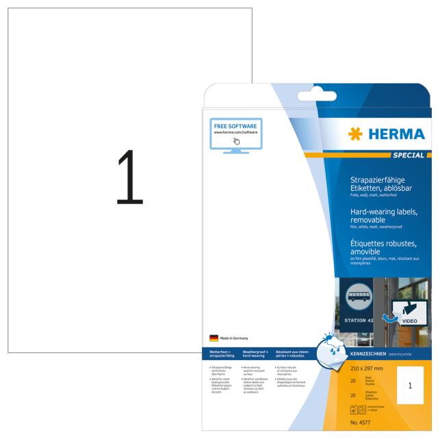 Herma Etiketter Utendørs avtagbare Hvite A4 210x297 (20)