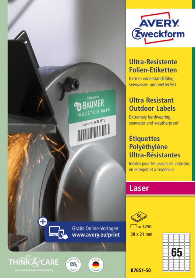 Avery B7651-50 Holdbare og elastiske etiketter, hvit (3250)