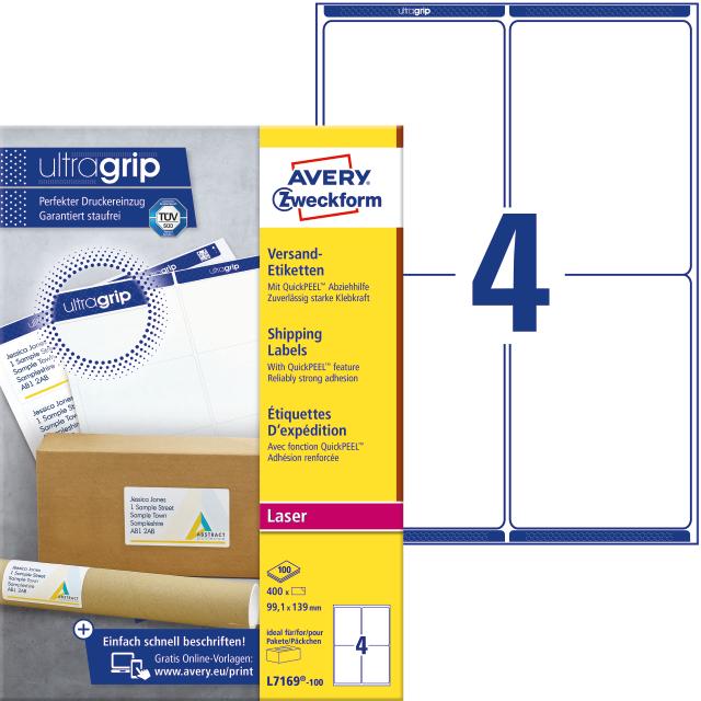 Avery L7169-100 Fraktetiketter 99,1x139 QP+UG (400)