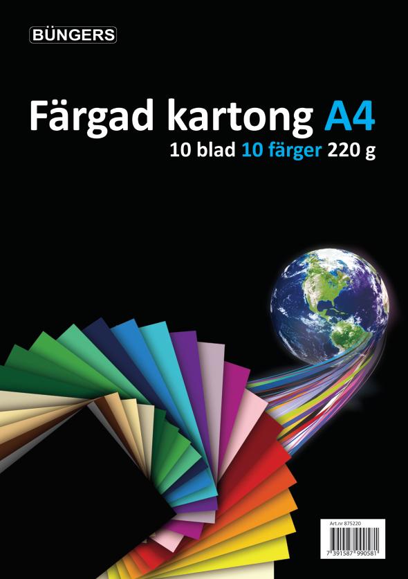 Büngers Farget papir A4 220g 10 ark assortert farger