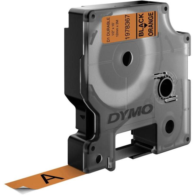 Dymo Teip D1 Ekstra sterk 12mmx3m sort/oransje