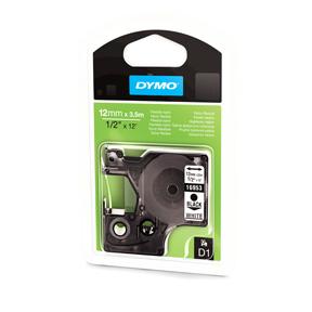 Dymo Teip D1 12mmx3,5m Permanent Nylon sort/hvit