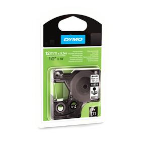Dymo D1 12mmx5,5m Permanent Polyester sort/hvit
