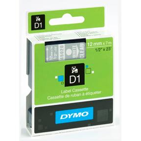 Dymo Teip D1 12mmx7m hvit/klar