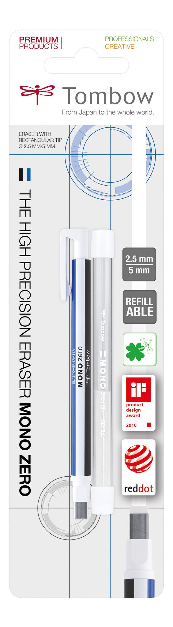 Tombow viskelærpenn MONO Zero 2,5x5mm hvit blister