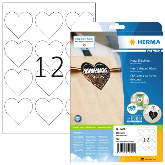 Herma label Premium Hjerter 60mm A4 (120)