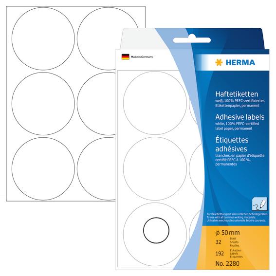 Herma Etikett 50mm hvit