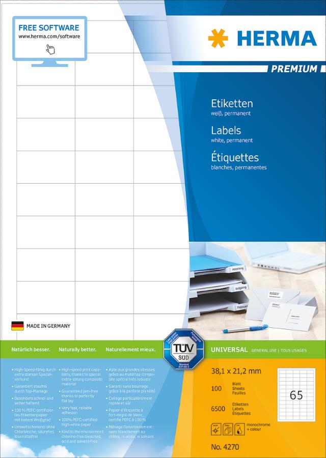 Herma Etiketter Premium A4 38,1x21,2mm (100)