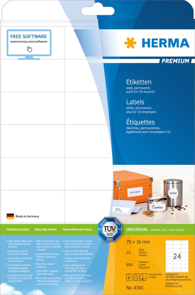 Herma Etiketter Premium A4 70x36 (600)
