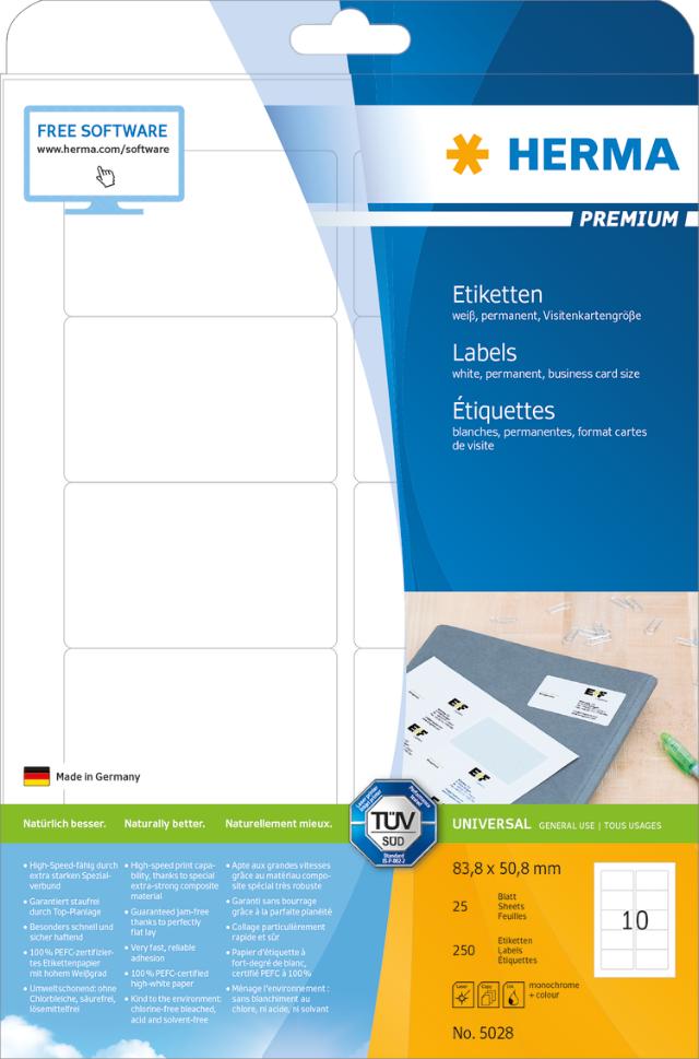Herma Etiketter Premium A4 83,8x50,8 (25)