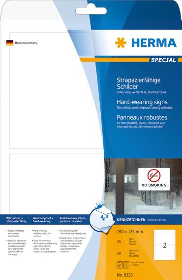 Herma Etiketter Slitesterk Folie hvit 190x135 (25)