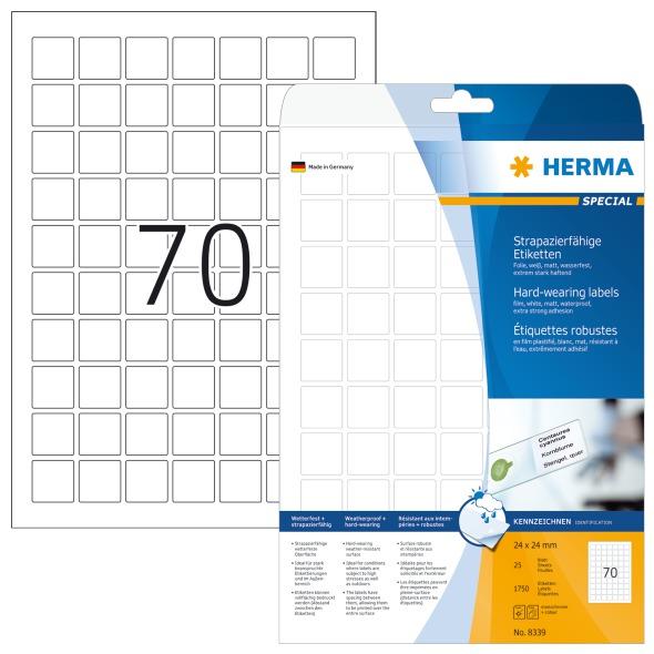 Herma Etiketter Slitesterk Folie hvit 24x24mm (25)