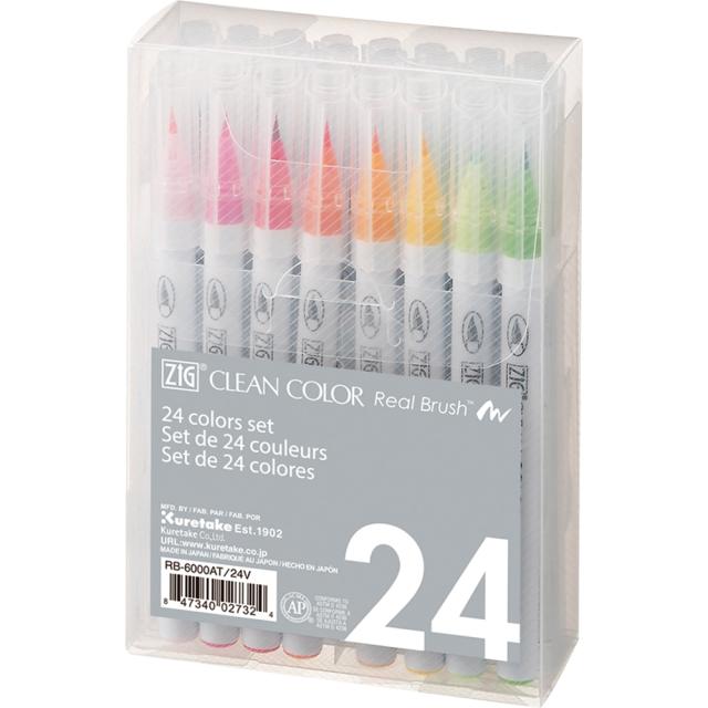 ZIG Akvarellpenn Clean Color Real Brush 24-sett
