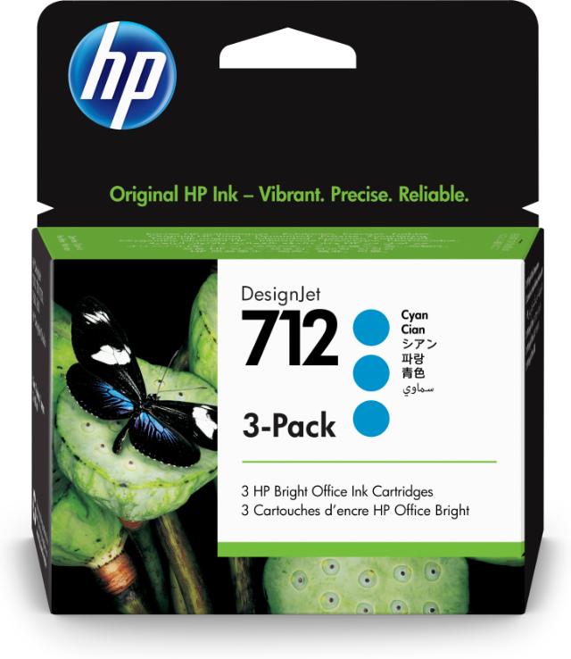 HP 712 3-Pack 29-ml Cyan DesignJet Ink