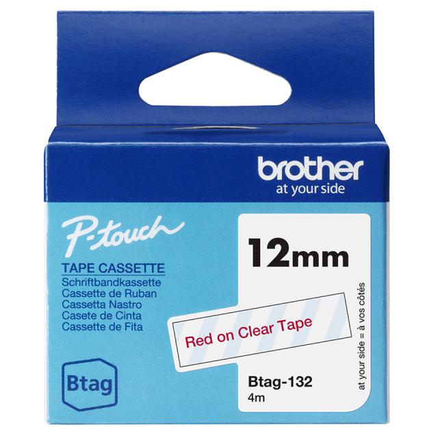 Tape BROTHER BTAG132 12mmx4m rød/klar