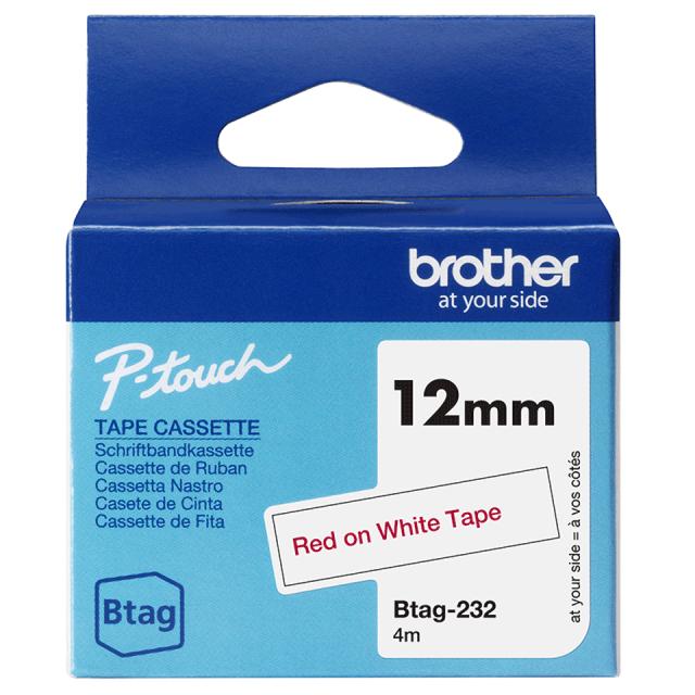 Tape BROTHER BTAG232 12mmx4m rød/hvit