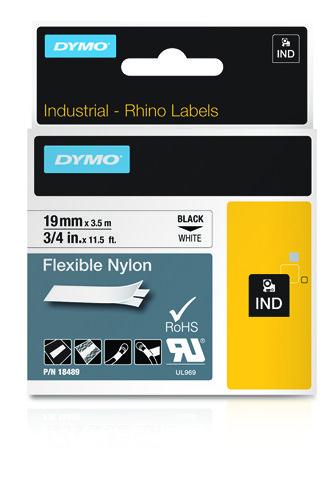 Dymo Teip Rhino 19mmx3,5m Fleksibel Nylon sort/hvit