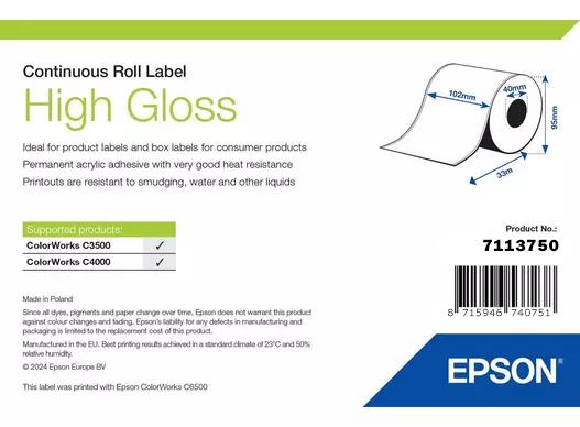 High Gloss Label, Continuous Roll: 102mm x 33m