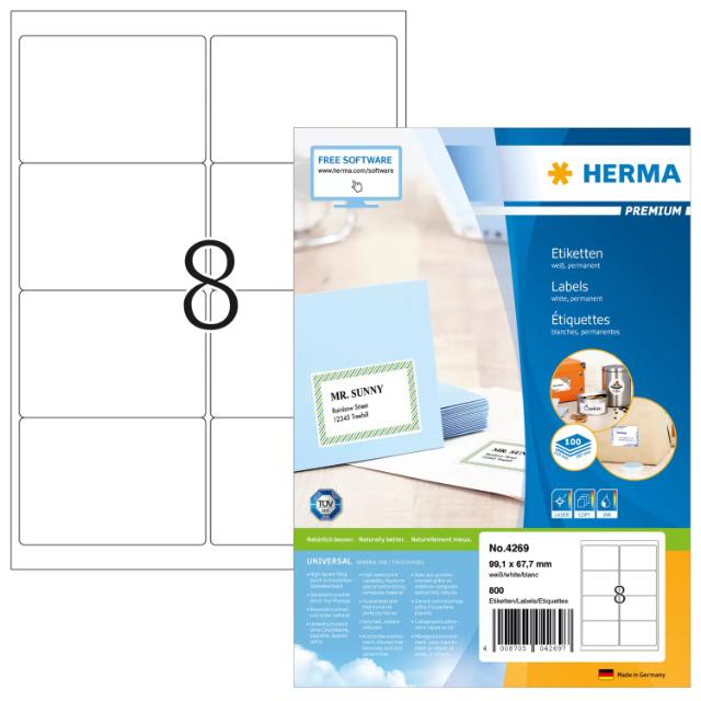 Herma Etiketter Premium A4 99,1x67,7mm (100)