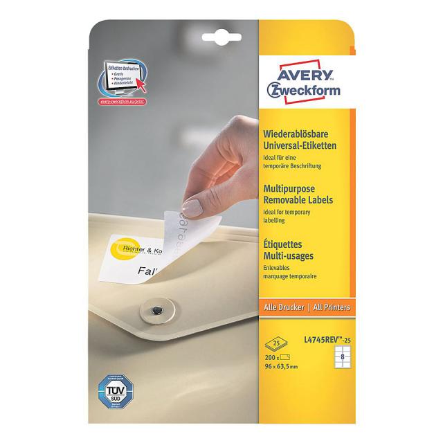 AVERY Avtagbare flerbruksetiketter 96x63,5mm