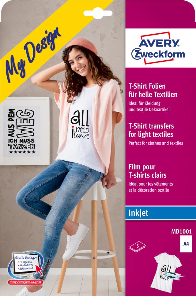 AVERY T-shirt folie t/lyse tekstiler A4 (5)