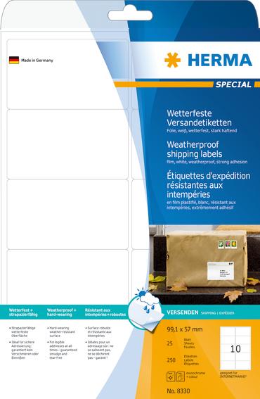 Herma Fraktetiketter Værbestandige Folie hvit 99,1x57,0 (25)
