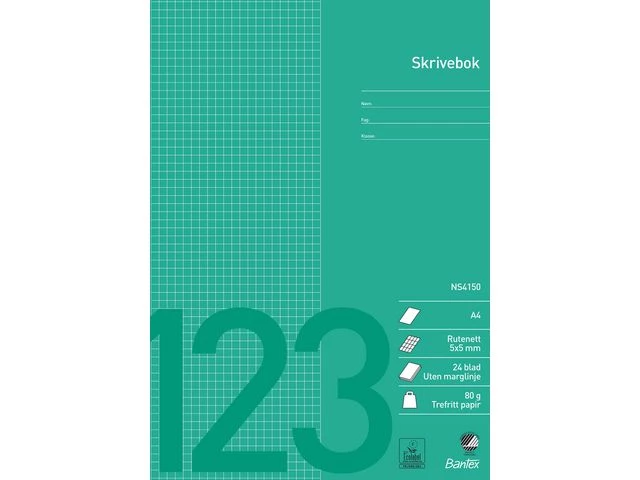 Skrivebok BANTEX A4 80g 5x5mm rutet
