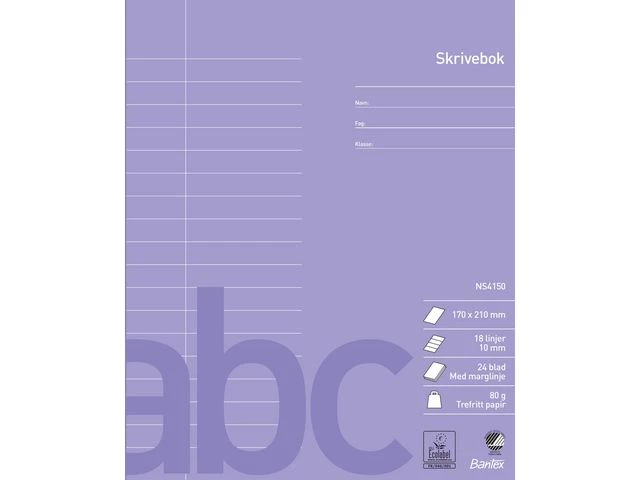 Skrivebok BANTEX 17x21 80g 10mm lin marg