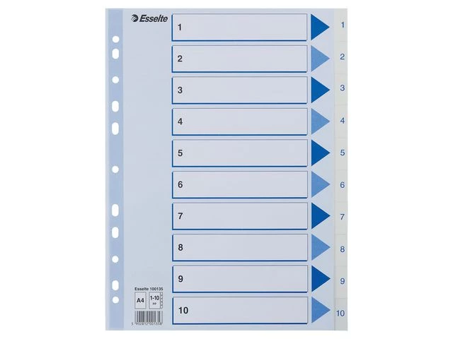 Register ESSELTE A4 plast 1-10 blå/hvit