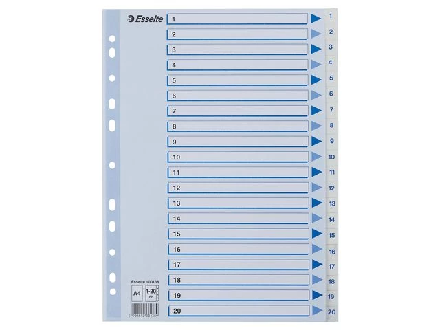 Register ESSELTE A4 plast 1-20 blå/hvit
