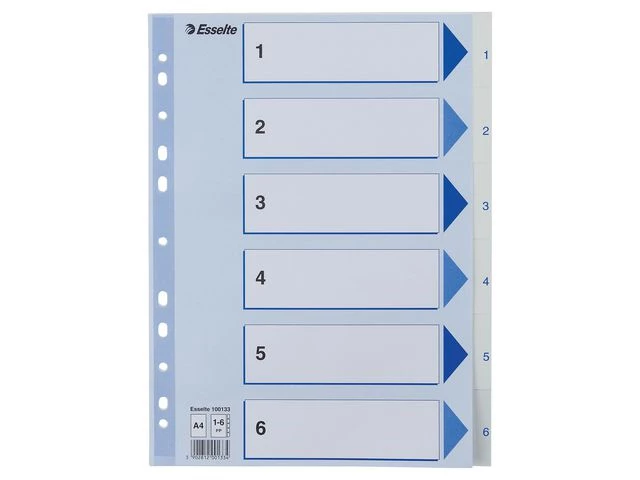 Register ESSELTE A4 plast 1-6 blå/hvit