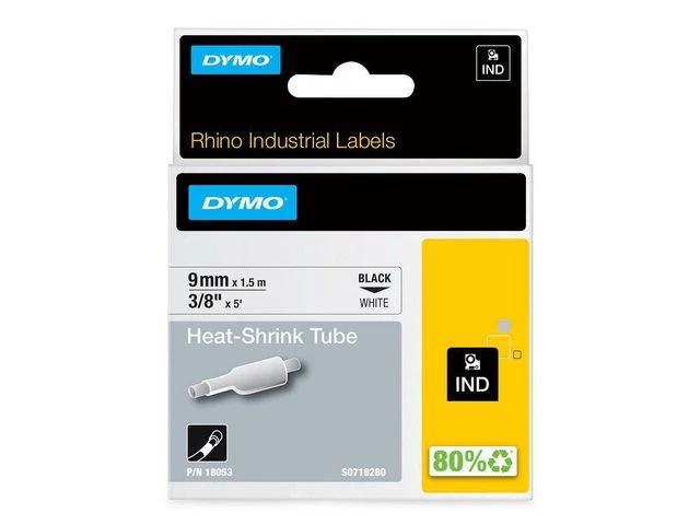 Tape DYMO Rhino kabelmerk. sort/hvit 9mm