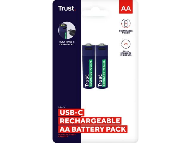 Batteri TRUST USB-C Oppladbare AA (2)