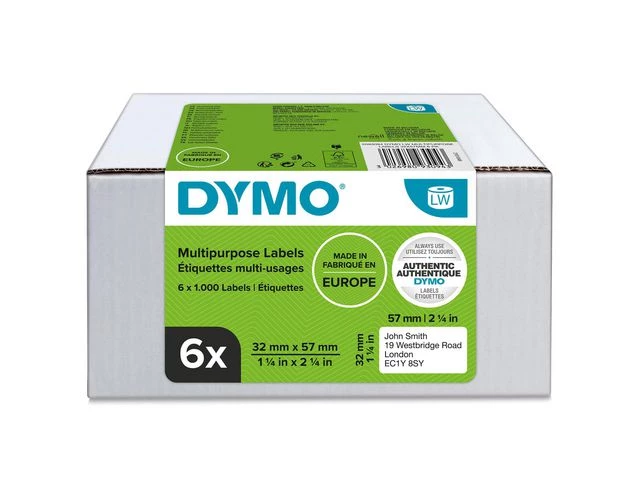 Dymo Label Multi 32x57mm Avtagbare Hvite (6x1000)