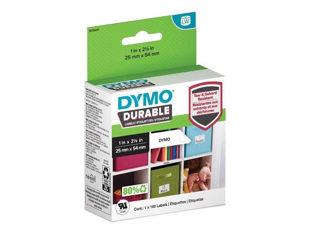 Dymo Etikett Ekstra sterk 25mmx54mm permanent hvit (100)
