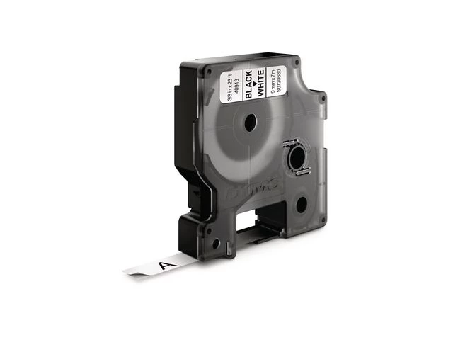Tape DYMO D1 9mm x 7m sort/hvit