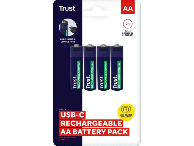 Batteri TRUST USB-C Oppladbare AA (4)