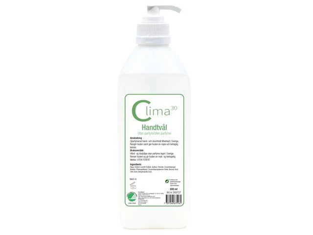 Håndsåpe CLIMA30 m/pumpe u/parfyme 0,6L