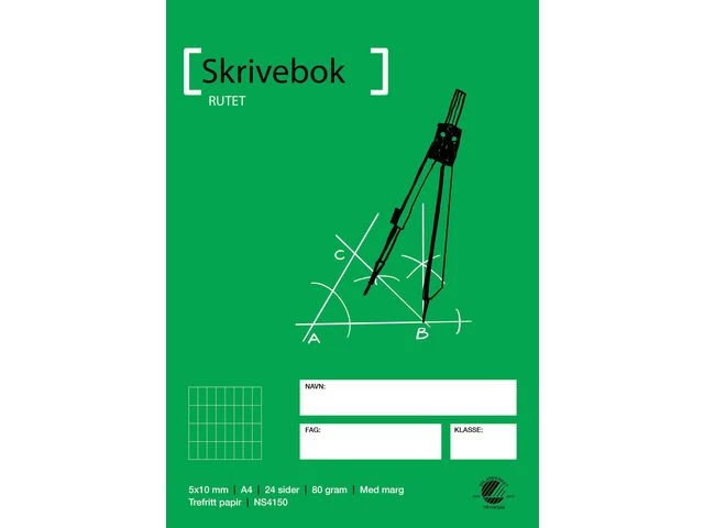 Skrivebok A4 80g 24bl 5x10 rutet