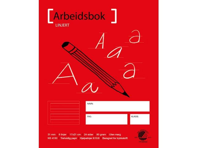 Arbeidsbok 17x21 80g 31mm 8:10:8 hj.linj