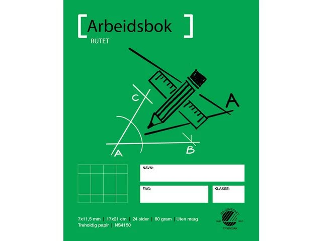 Arbeidsbok 17x21 80g 7x11,5 rutet