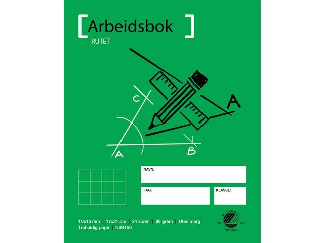Arbeidsbok 17x21 80g 10x10 rutet
