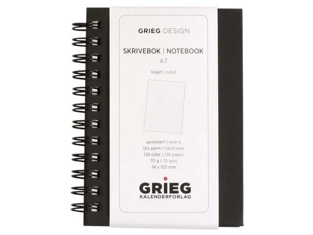 Notatbok GRIEG A7 70g 128s linjer sort