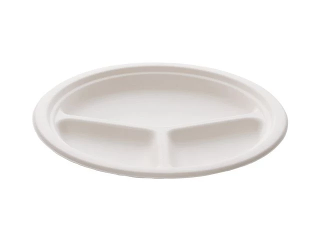 Tallerken bagasse 26cm 3rom hvit (50)