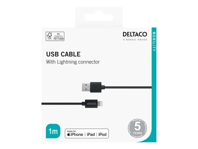 Kabel DELTACO USB-A til Lightning 1m Sor
