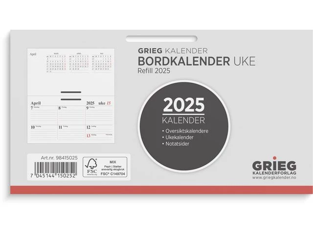 Bordkalender GRIEG 2025 uke